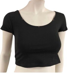 Black knit studded neck crop